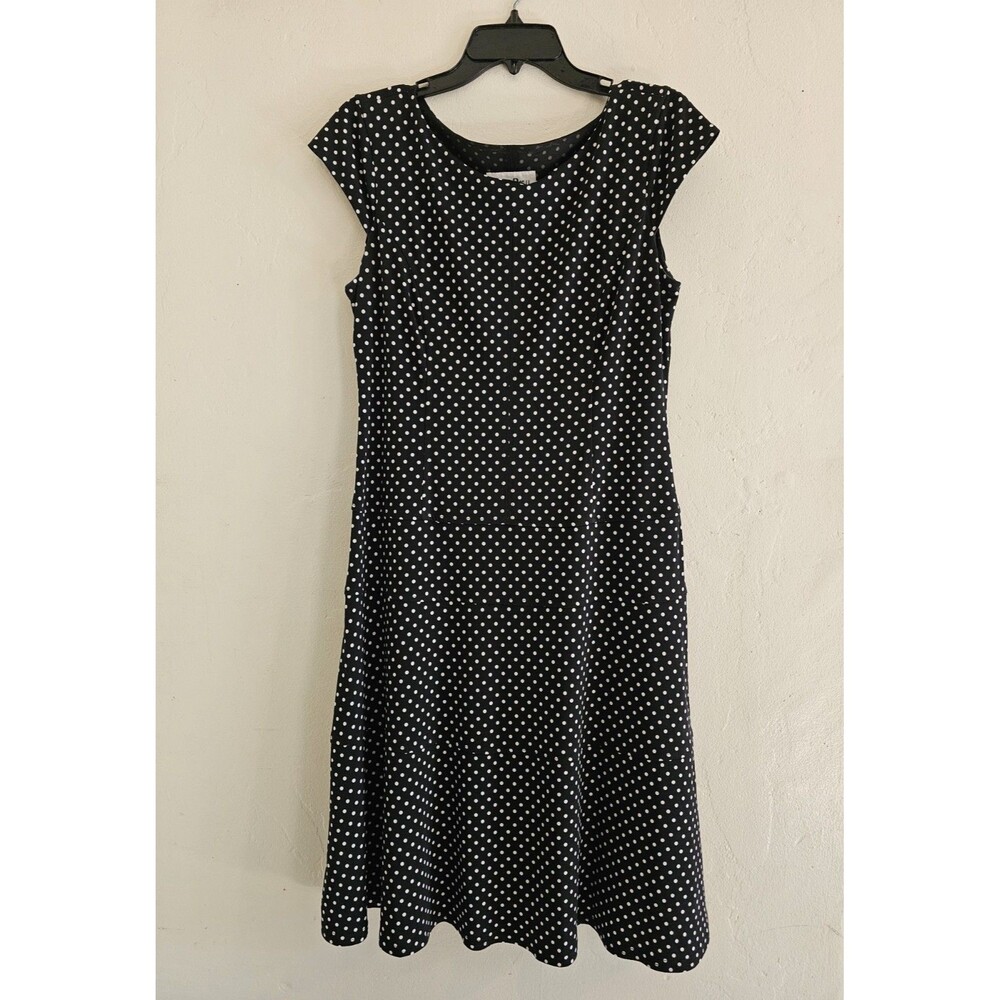 Joseph Ribkoff Womens Vintage Polka Dot Black Length Dress Size 10